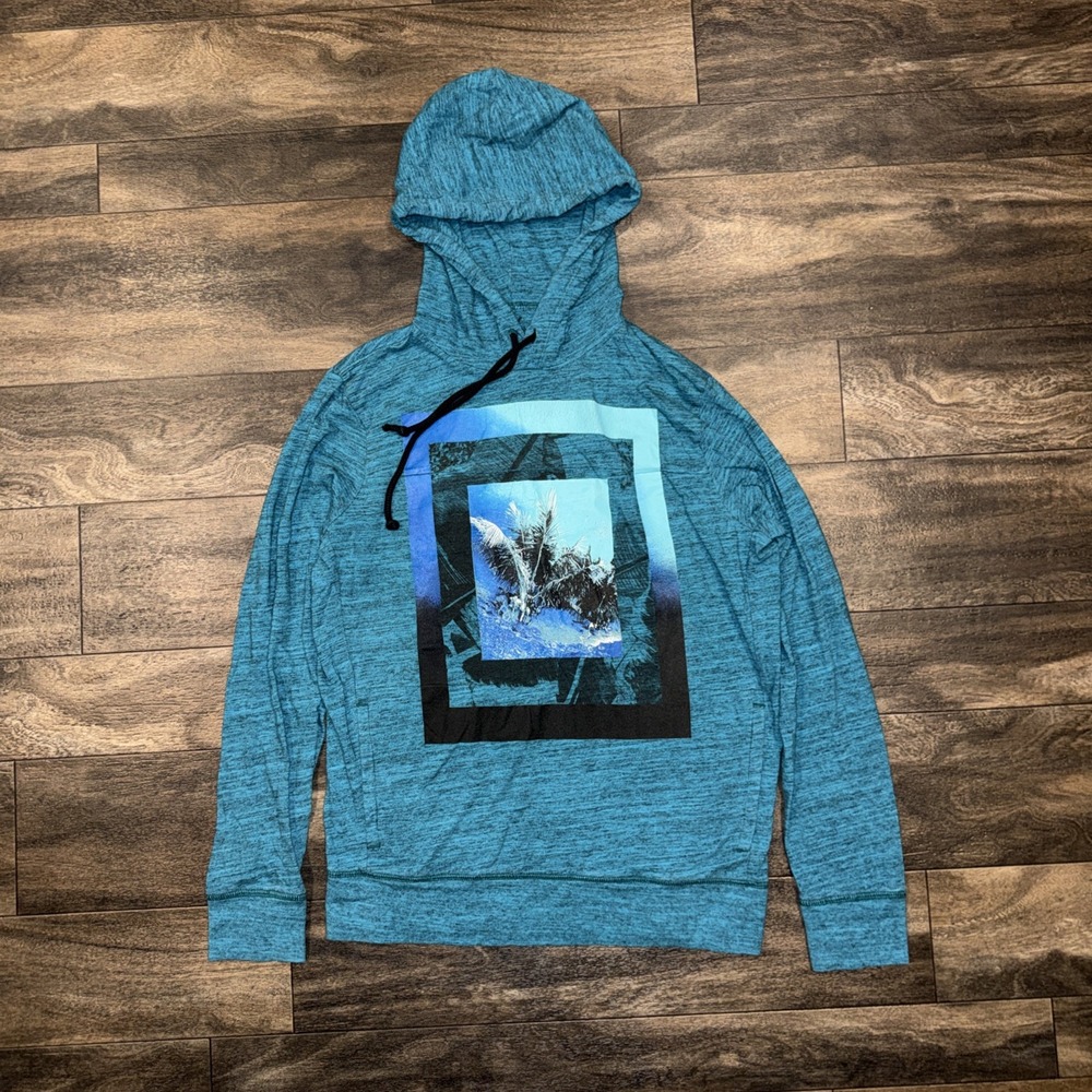 American Eagle Lightweight Graphic Pullover Hoodie Long-Sleeve Men's Small Blue
